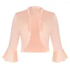 Women's Jackets BP Women Vintage Satin Shrug 3/4 Bell Sleeve Open Front Ruffled Trim Bolero Cropped Cardigan For Evening Dresses Formal