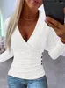 Women's Blouses Sexy V Neck Long Sleeve Shirt Blouse Office Lady Fashion Elegant Solid Knited For Women 2024 Spring Autumn Female Tops