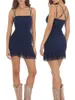 Vestidos casuais fahsion vintage ruched ruffle 2024 mulheres curto espaguete cinta preto sexy camisola vestido feminino bodycon clube festa