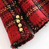 Tweed donna blazer scozzesi rossi moda invernale giacche vintage patchwork femminile blazer cappotti ragazze abiti chic outfit 240116