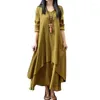 Casual Kleider Frauen Baumwolle Leinen Kleid Frühling Sommer Wunsch Künstlerische Lose Langarm Boho Sommerkleid Mode V-ausschnitt Asual stil