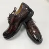 Sapatos de vestido autêntico crocodilo barriga pele pintada à mão cor casual derby genuíno couro de jacaré masculino negócios oxfords