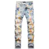 Lila jeans designer för man denim byxor mens jean mager hip hop spray färg mode streetwear joggers pant märke raka ben byxor svart