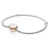 Rose Gold Silver Moments Pave Heart Clasp Snake Chain 925 Sterling Bracelet Bangle Fit Fashion Bead Charm DIY Jewelry 240116