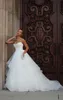 Sweetheart Ruffles Tulle Ball Gown Plus Size Court Train Wedding Dresses With Detachable Straps