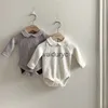 Sets 2023 New Spring Baby Long Sleeve Bodysuit Cotton Infant Lapel Tops Solid Newborn Jumpsuit For Boy Girl Toddler Baby Clothes H240508