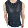 Débardeurs pour hommes Mode Tricot Hommes Streetwear Été Loisirs Creux Out Tricot Camisole Sans Manches Col Ras Du Cou Gilet Solide Vintage