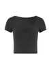 Mulheres camisetas Mulheres Verão Casual Slim Fit Crop Tops Preto Manga Curta Quadrado Pescoço Lace Trim T-shirt Club Party