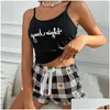 Vêtements de nuit pour femmes Vêtements de nuit pour femmes 2pcs Pyjamas Ensemble Sling Top Shorts Costume Lettre d'été Imprimer Pijama Y Lingerie Camisoles Réservoirs Nuit Dhptd