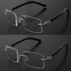 Luxury Diamond Cut Lens Rimless Frames White Plank Gelglas C Decoration 18K Gold Frame Presbyopic Eyewear Men Myopic Optical Man and Female 57-18-140mm