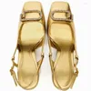 Elbise ayakkabı kadın yüksek topuklu altın katırlar için altın katırlar tıknaz rhinestone zarif topuklu slingback modern ofis düğün pompaları