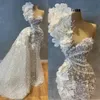 2022 Sparkly Lantejoulas Sereia Vestidos de Casamento Uma Alça de Ombro Sem Mangas Flores Artesanais Custom Made Formal Ocasião Wear Plus 282B