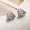 Stud Earrings Luxury Women Vintage Design Aesthetic Full Zircon Ear Piercing Charm Shiny Geometric Fashion Jewelry