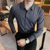 Autumn Solid Long Sleeve Dress Shirt Men Clothing Simple Slim Fit Casual Formal Wear Office Blus Homme Size S-4XL 240117