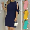 Abiti casual Abito estivo da donna Hollow Elegante lunghezza al ginocchio Midi con maniche corte Decorazione di perle finte