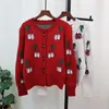 Damskie dzianiny Cherry Jacquard Cardigans Femme O-Neck Długie rękaw Sweter Single Ropa Mujer Sweet Moda Knitwears Contrast Sweeters