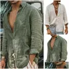 Men'S Casual Shirts Casual Cotton Linen Shirts Standing Collar Male Solid Color Long Sleeves Shirt Tops Summer Homme 220801 Drop Deli Dhy1F