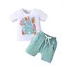 Kledingsets Pasen Baby Boy Outfit Brief Wortel Print T-shirt Top Elastische taille Shorts Set Baby zomerkleding