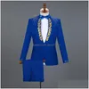 Herrenanzüge Blazer Weißer bestickter Anzug Männer Diamant Hochzeit Bräutigam Smoking Bühne Sänger Kostüm Homme Party Prom Herren mit Hosen Dhwny