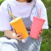 450ML Double Walled Plastic Straw Mugs Coffee Cup Reusable Water Bottles Teacups Summer Cold Water Mug Tumbler Cups With Straw 240117