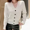 Maglioni da donna firmati Xiaoxiangfeng lavorato a maglia con scollo a V cardigan cavo a maniche lunghe top sottile con scialle corto sulla parte superiore, per l'autunno T3N0