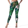 Women's Leggings Banana Leaves Print Yoga Pants Pockets Tropical Palm Sexy High Waist Breathable Sports Tights