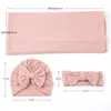 Filtar födda baby stickade turban bomullsbönor kepsar 0-6 m spädbarn swaddle filt pojke flicka blommor wrap pannband 85x90 ​​cm