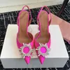 2024 Ny lyxdesigner Top Diamond Sunflower Water Diamond Buckle High Heel Pointed Leather Sandals