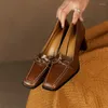Модельные туфли, весенние женские туфли-лодочки 2024, натуральная кожа, длина 22–24,5 см, коровья кожа, свиная кожа, высокий каблук с квадратным носком и бантом