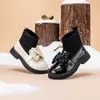 Cotton Children's Shoes for Girls and Velvet Leather Boots Winter Girl's Bow Leather Sock Boots