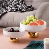 Custom European Luxury Style Ceramic Fruit Plate Snacks Compote Nut Dish Creative Gold Plated White High Foot Salad Bowl 240116
