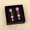 2024 KVALITETSHARMDROP EARRING MED Black and Fuchsia Color in Gold Plated Have Stamp Box Round Form PS3824A