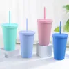 450ML Double Walled Plastic Straw Mugs Coffee Cup Reusable Water Bottles Teacups Summer Cold Water Mug Tumbler Cups With Straw 240117