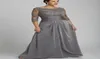 Style populaire grande taille gris mère de la robe de mariée avec 34 manches encolure dégagée dentelle mousseline de soie longueur de plancher robes formelles Custom2854287