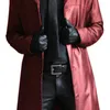 Мужской кожаный плащ, винтажная ветровка в британском стиле, красивый сплошной цвет, приталенное пальто, длинная куртка, большие размеры S-5XL 240117