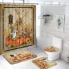 Shower Curtains Shower Curtain Set Thanksgiving Pumpkins Fall Leaves November Season with Non-Slip Rugs Toilet Lid Cover Bath Mat Bathroom Set