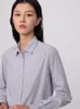 Kvinnors blusar Löst passande Office Lady Långärmad randig skjorta utan fickbambufiber mångsidig rak kvinnlig klänningskjortor