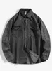 Denim Cotton Men's Shirt Long Sleeve Black Blue Drop Shoulder Button Pockets Cowboy Loose Casual Work Jeans Shirts 240116