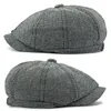 Berets Twill Flat Cap for Men Women Herringbone Sboy Caps British Style Ośmiotkalny kapelusz Solidny zielony czerwony detektyw Cabbie Beret