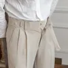 Bhriwrpy erkek yaz ince iş düz renk konik pantolon çok yönlü napoli yüksek bel rahat takım 240117