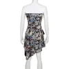 Casual jurken bloemenprint fluwelen vintage jurk dames mouwloos patchwork strapless onregelmatige partij elegante chique sexy vestidos