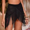 Damesbadmode Dames Ruffle Trim Rok Pure Beach Cover Up Lace Wrap Bikini Glanzende Wraps Kwasten Transparant ondergoed