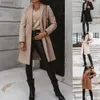 Femme Cuir Faux Cuir VENTES CHAUDES Nouvelle Arrivée Casual Femmes Automne Hiver Poche Revers Pardessus Bouton Chaud Long Manteau Veste Kaki/Gris Clair/Noir/Beige YQ240116