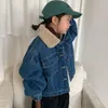 Jackets Children Denim Coat 2024 Autumn And Winter Korean Style Retro Warm Casual Simple Thick Loose Clothes For Kids