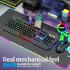 Teclados Teclado Mecânico Gamer Teclado e Mouse Combo RGB Led para Teclado e Mouse com Suporte de Telefone para Acessórios de Jogos J240117