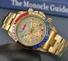 Populaire Hommes Coloré Diamants Bague Brillant Cadran Étoilé Montre Mouvement À Quartz Mâle Horloge Multifonction Chronographe De Luxe Lunette En Céramique Montre-Bracelet Cadeaux