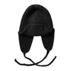 Berets Handmade Crochet Balaclava Chapéu para Feminino Doce Orelha Muff Cap Tricô Pulôver Inverno Beanie Mulheres Acessórios