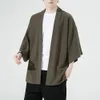 Japanese Men Cardigan Kimono Shirt Traditional Japanese Samurai Summer Plain Color Coat Yukata Male Shirt Outer Garment Coat 240117