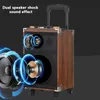 Speakers Wooden 12 Inch, 8 Inch Karaoke Party Subwoofer 9000W Peak Power Large Outdoor Handcart Bluetooth Speaker with Microphone FM USB