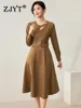 Casual Jurken Zjyt Lange Mouw Midi Voor Vrouwen 2024 Herfst Winter Vestidos Fashion Designer Effen Zwart Eenvoudige Aline Gewaad femme